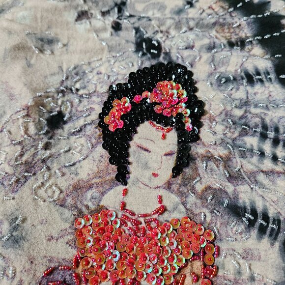 Talk of the Walk Cardigan Womens 1X Beaded Sequin Geisha Girl Tie Dye Duster - Picture 7 of 16